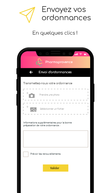 Application PharmaProvence - Envoi d'ordonnance