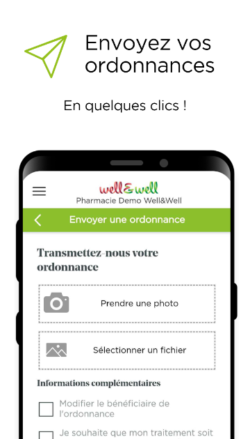 Application well&well les pharmaciens - Envoi d'ordonnance