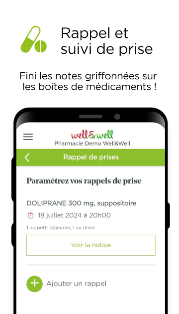 Application well&well les pharmaciens - Rappel de prise